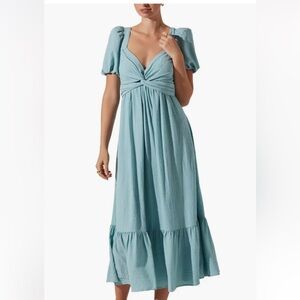 ASTR The Label Tie Back Puff Sleeve Midi Dresss
